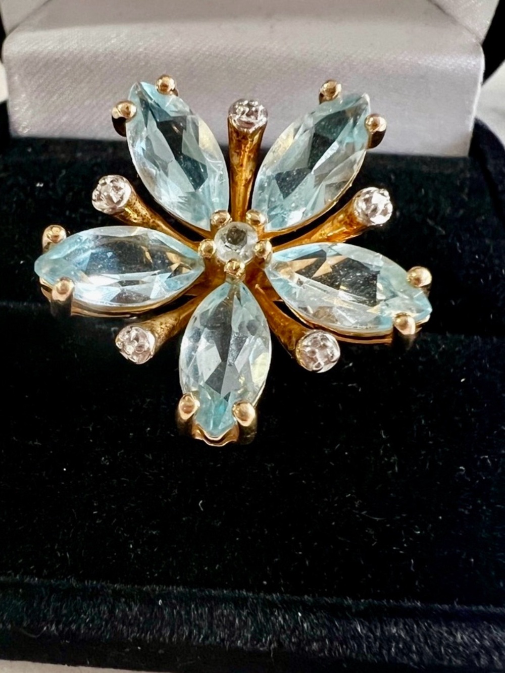 Ross Simons Blue Topaz Flower Ring 925 Sterling Silver gold Vermeil Vintage Sz 7